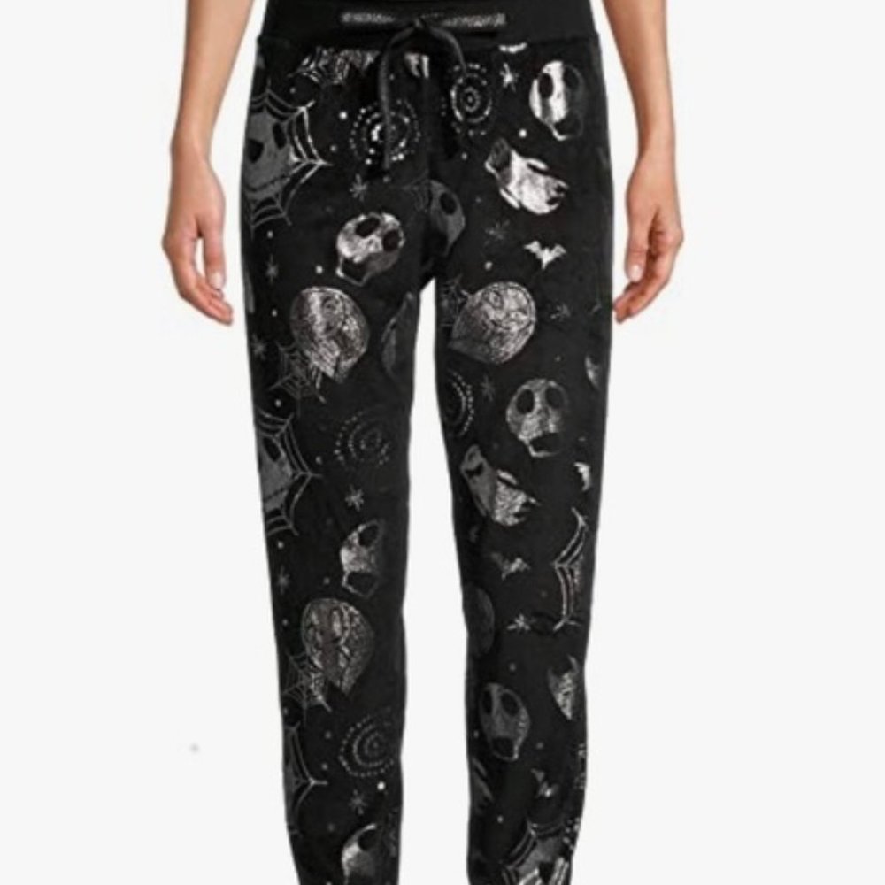 Nightmare Before Christmas Black Velvet Drawstring Jogger Pants M